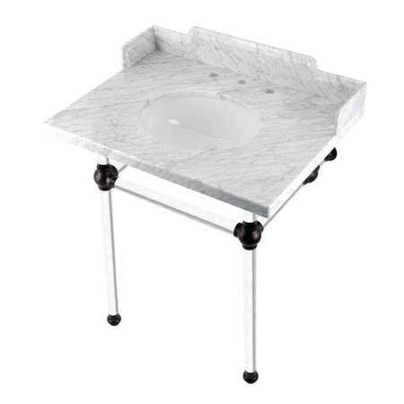 Kingston Brass 30 Carrara Marble Console Sink with Acrylic Legs, Marble WhiteOil Rubbed Bronze LMS30MA5